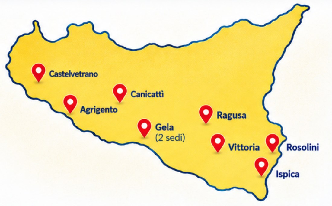 Mappa della Sicilia con i punti vendita Market Ingross